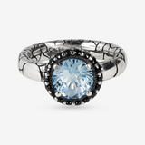 Anello Fedina Texture Sirena con Pietra Naturale e Pavé in Argento 925