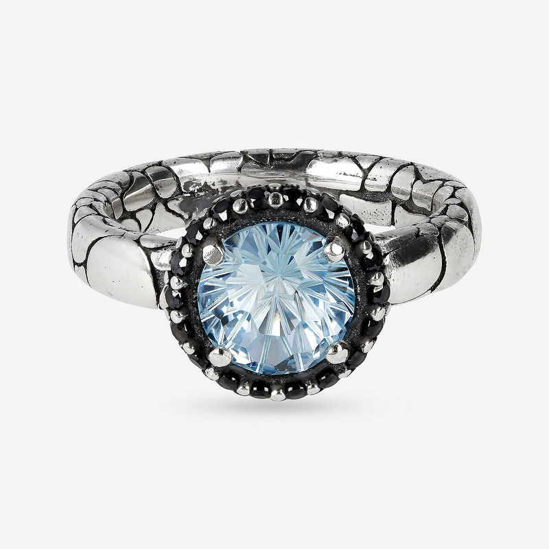 Anello Fedina Texture Sirena con Pietra Naturale e Pavé in Argento 925