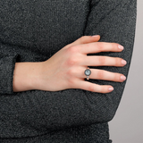 Anello Fedina Texture Sirena con Pietra Naturale e Pavé in Argento 925