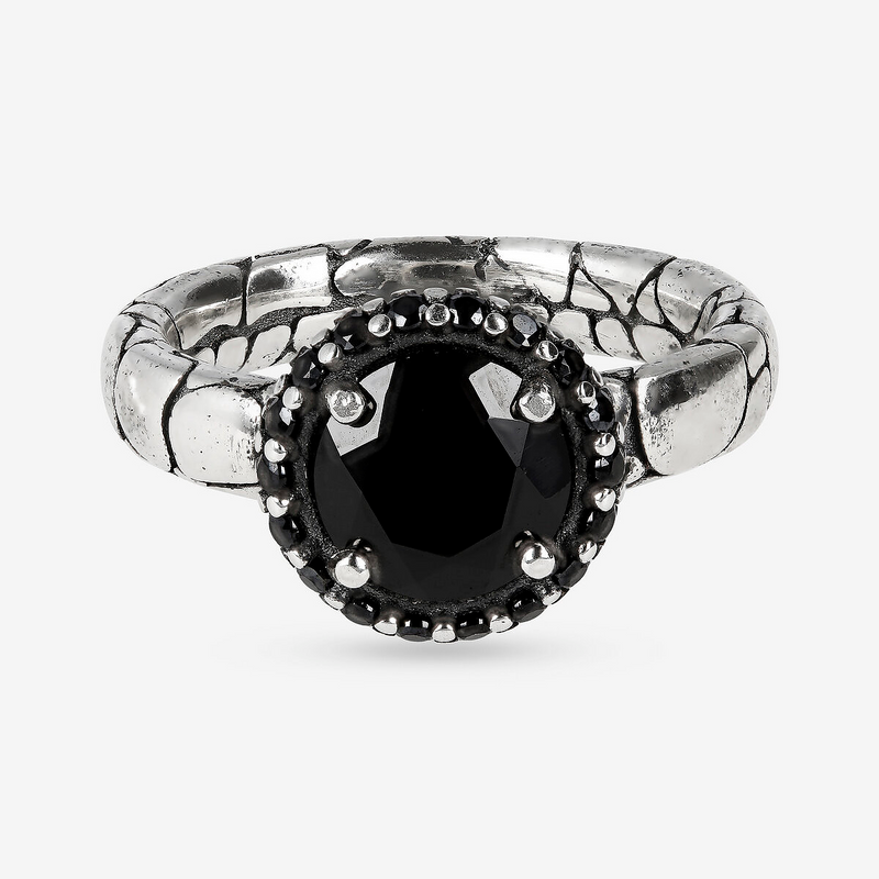 Anello Fedina Texture Sirena con Pietra Naturale e Pavé in Argento 925