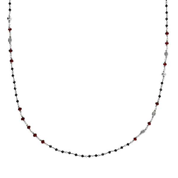 Rosary Necklace with Black Spinel and Garnet