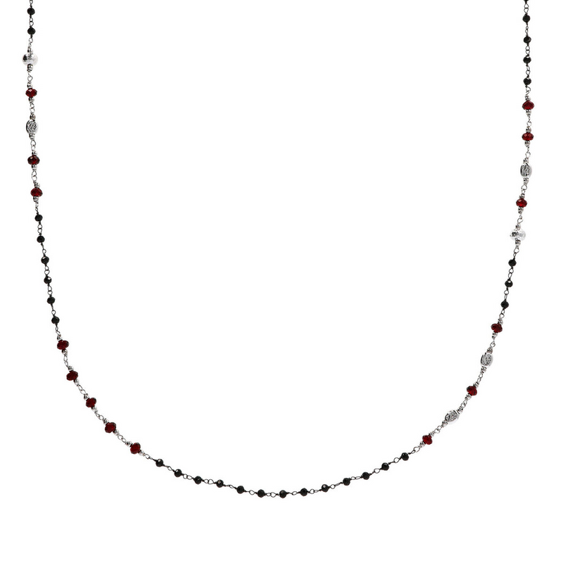 Rosary Necklace with Black Spinel and Garnet