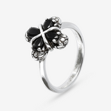 Anello Fedina Floreale con Spinello Nero e Texture Sirena in Argento 925