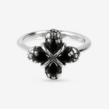 Anello Fedina Floreale con Spinello Nero e Texture Sirena in Argento 925