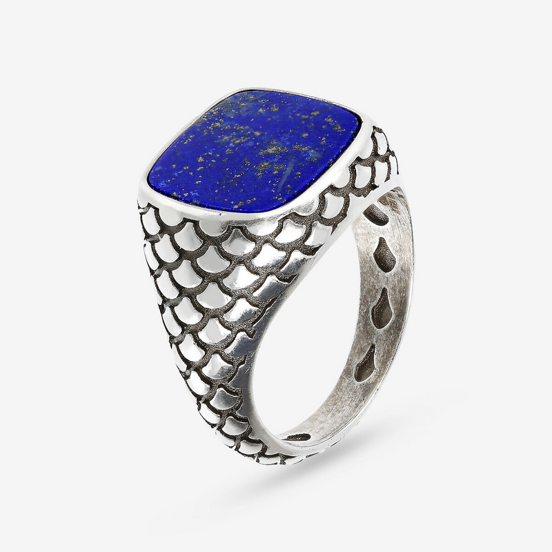 Anello Chevalier Texture Sirena con Pietra Naturale Quadrata in Argento 925