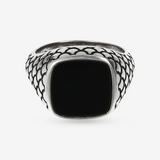 Anello Chevalier Texture Sirena con Pietra Naturale Quadrata in Argento 925