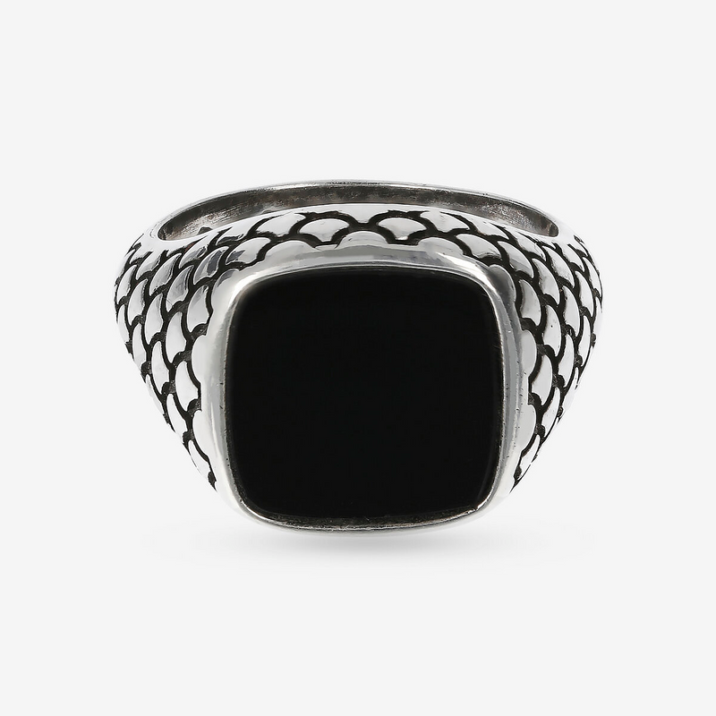Anello Chevalier Texture Sirena con Pietra Naturale Quadrata in Argento 925