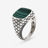 Anello Chevalier Texture Sirena con Pietra Naturale Quadrata in Argento 925