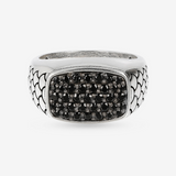 Anello Chevalier Texture Sirena con Pavé in Spinello Nero in Argento 925