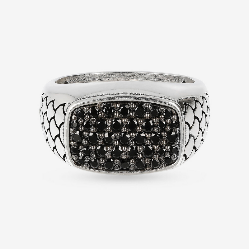 Anello Chevalier Texture Sirena con Pavé in Spinello Nero in Argento 925