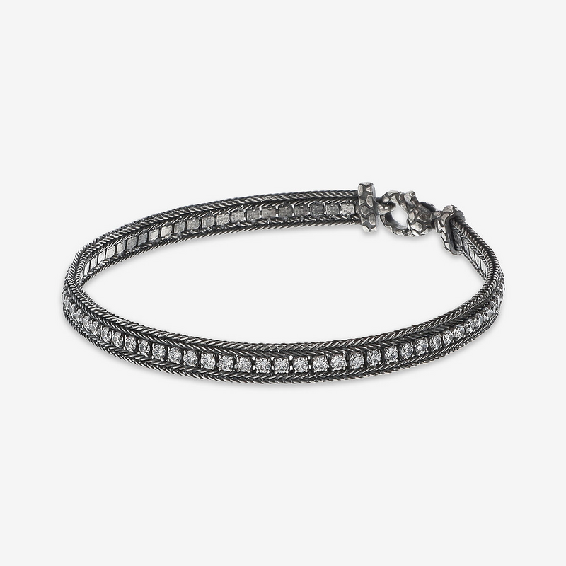 Bracciale con Catena Spiga e Pietra Naturale o Cubic Zirconia in Argento 925
