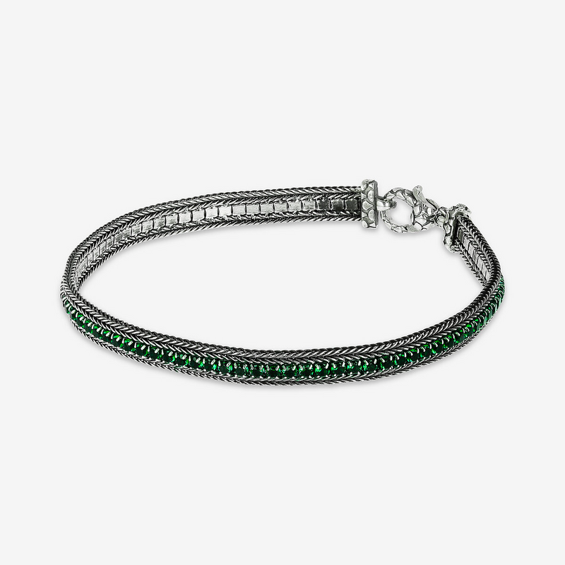 Bracciale con Catena Spiga e Pietra Naturale o Cubic Zirconia in Argento 925