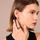 Anello Fedina Texture Sirena con Infinito e Pavé in Spinello Nero in Argento 925