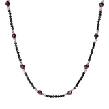 Collana in Pietra Naturale Sfaccettata Spinello Nero e Granato Rosso con Chiusura Texture in Argento 925 placcato Rodio