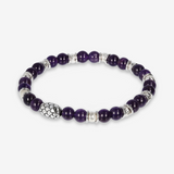 Bracciale Elastico con Elemento Texture Sirena e Pietra Naturale Ametista Viola in Argento 925