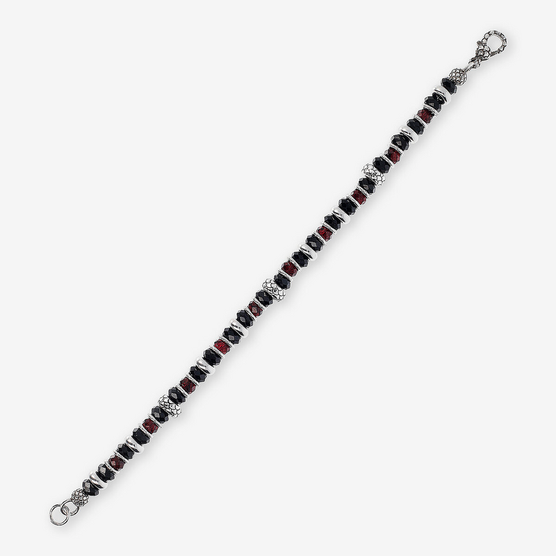 Bracelet with Mermaid Texture Rondelle and Spinel and Garnet Natural Stones