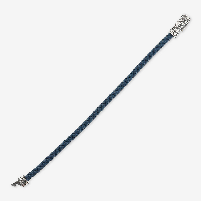 Bracciale Ecopelle ad Intreccio con Chiusura Texture in Argento 925