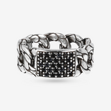 Anello a Fascia con Catena Grumetta Texture Sirena e Pavé in Spinello Nero in Argento 925