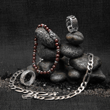 Anello a Fascia con Catena Grumetta Texture Sirena e Pavé in Spinello Nero in Argento 925