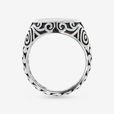 Anello Chevalier Tribale Texture Sirena con Onice Nero in Argento 925