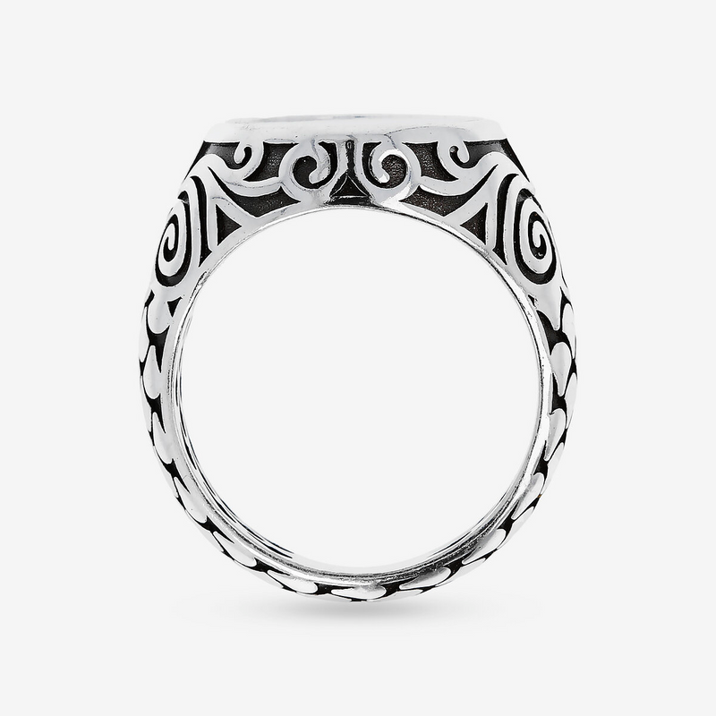 Anello Chevalier Tribale Texture Sirena con Onice Nero in Argento 925