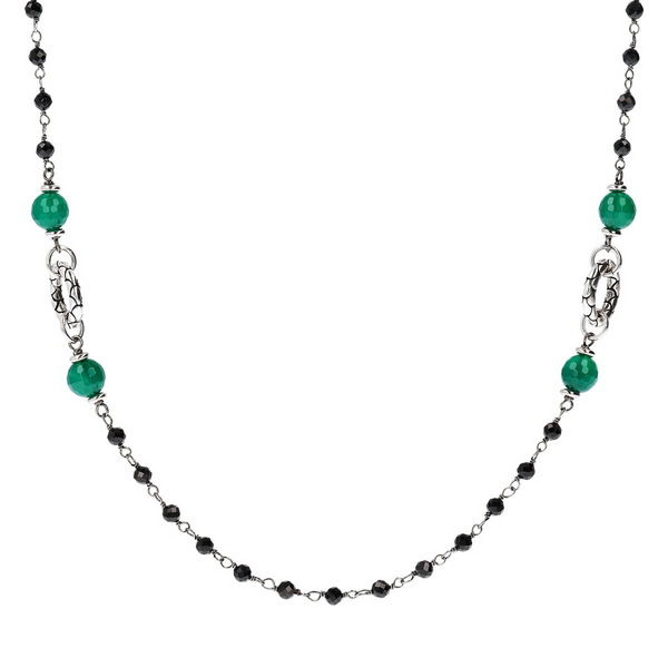 Necklace with Black Spinel and Green Agate