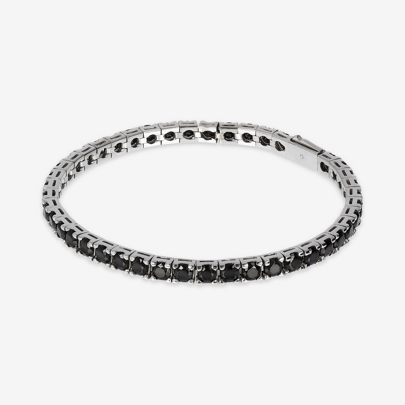 Bracciale Tennis in Argento 925 placcato Rodio con Spinelli Neri o Cubic Zirconia