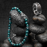 Bracciale Elastico con Pietre Naturali ed Elemento Testa Serpente in Argento 925