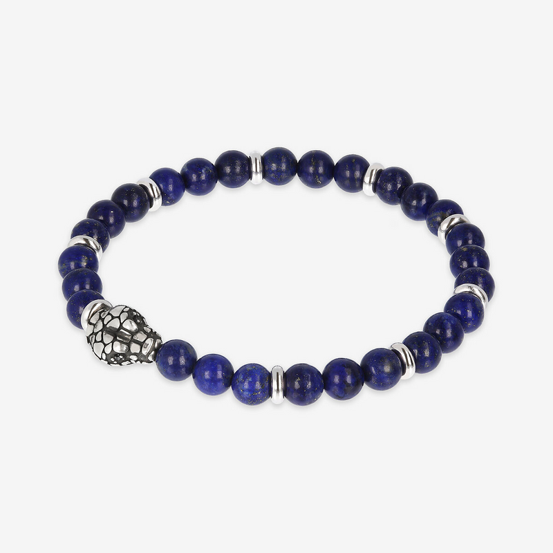 Bracciale Elastico con Pietre Naturali ed Elemento Testa Serpente in Argento 925