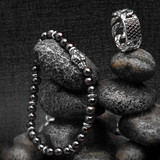 Bracciale Elastico con Pietre Naturali ed Elemento Testa Serpente in Argento 925
