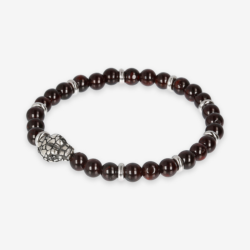 Bracciale Elastico con Pietre Naturali ed Elemento Testa Serpente in Argento 925