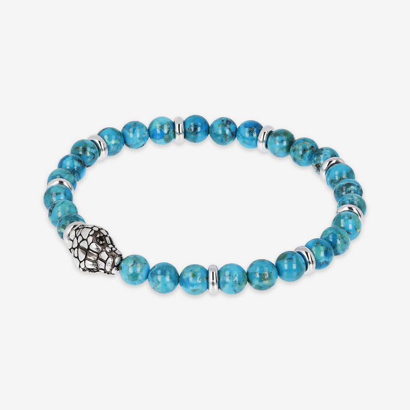 Bracciale Elastico con Pietre Naturali ed Elemento Testa Serpente in Argento 925