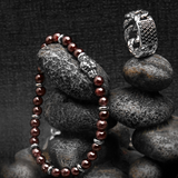 Bracciale Elastico con Pietre Naturali ed Elemento Testa Serpente in Argento 925