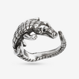 Anello Coccodrillo Texture con Pietra Naturale Spinello Nero in Argento 925