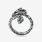 Anello Serpente Texture con Pietra Naturale Agata Verde in Argento 925
