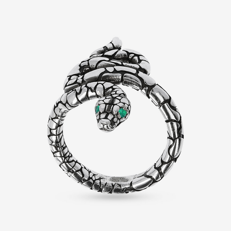 Anello Serpente Texture con Pietra Naturale Agata Verde in Argento 925