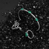Anello Serpente Texture con Pietra Naturale Agata Verde in Argento 925