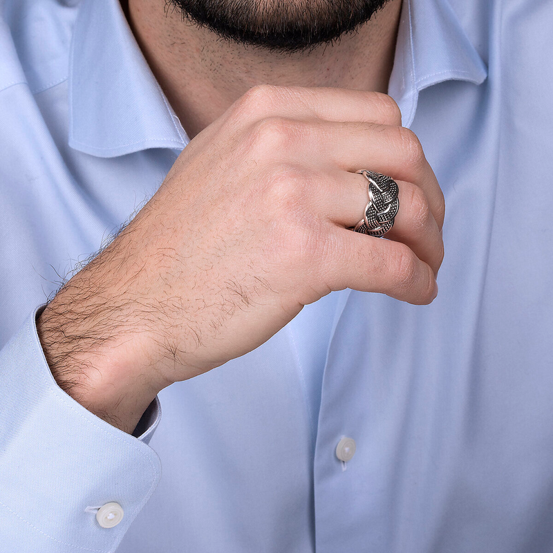 Anello a Fascia Texture Intrecciato in Argento 925