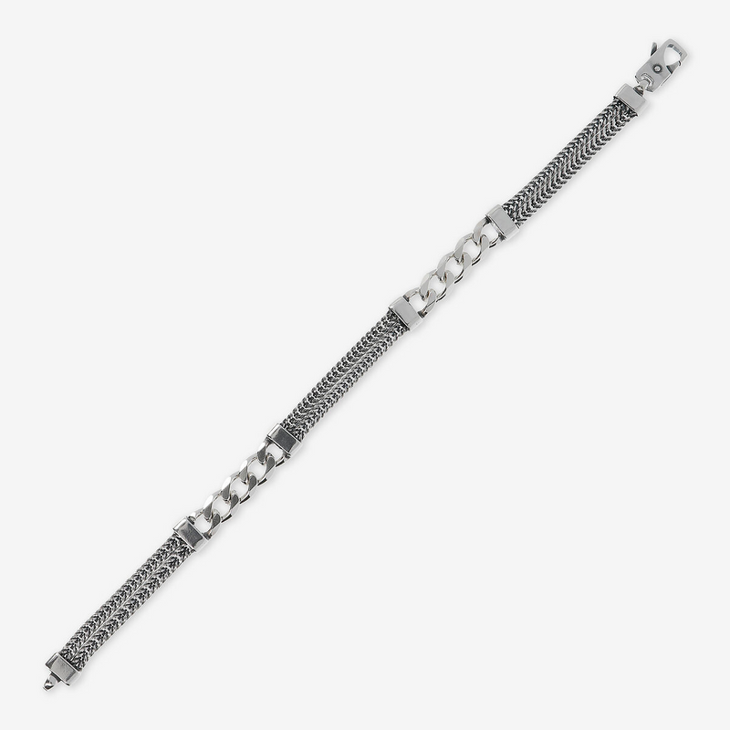 Bracciale con Catena Grumetta e Doppia Catena Spiga in Argento 925