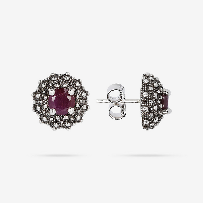 Orecchini a Lobo Texture Riccio di Mare con Pietra Naturale in Argento 925