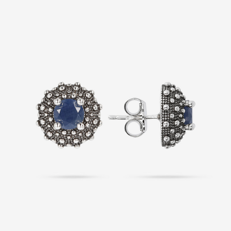 Orecchini a Lobo Texture Riccio di Mare con Pietra Naturale in Argento 925