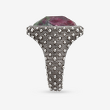 Anello Chevalier Texture Riccio di Mare con Pietra Naturale Ovale Sfaccettata in Argento 925