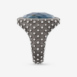 Anello Chevalier Texture Riccio di Mare con Pietra Naturale Ovale Sfaccettata in Argento 925