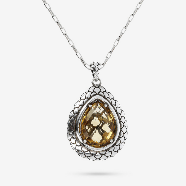 Collana con Catena Forzatina e Pendente a Goccia con Texture Sirena e Citrino Giallo in Argento 925
