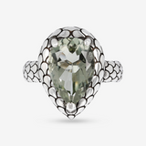 Anello Cocktail Texture Sirena con Pietra Naturale Ametista Verde in Argento 925