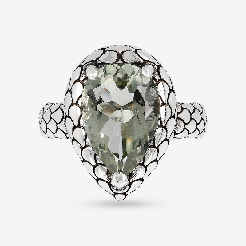 Anello Cocktail Texture Sirena con Pietra Naturale Ametista Verde in Argento 925