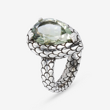 Anello Cocktail Texture Sirena con Pietra Naturale Ametista Verde in Argento 925