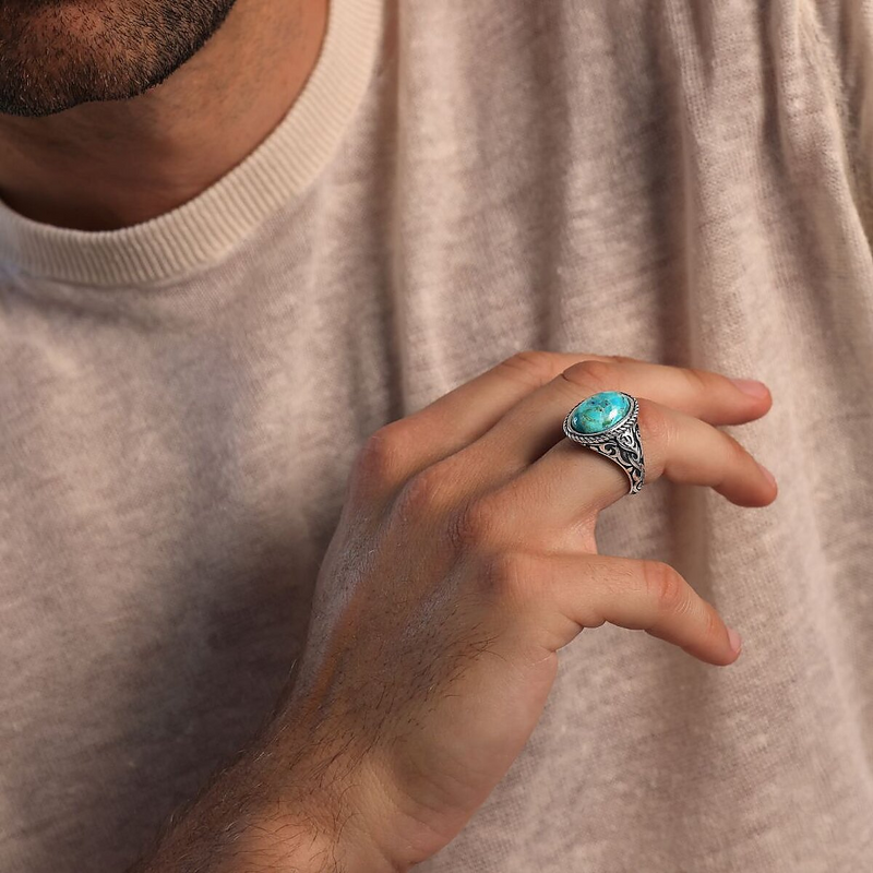 Tribal Chevalier Ring with Natural Stone