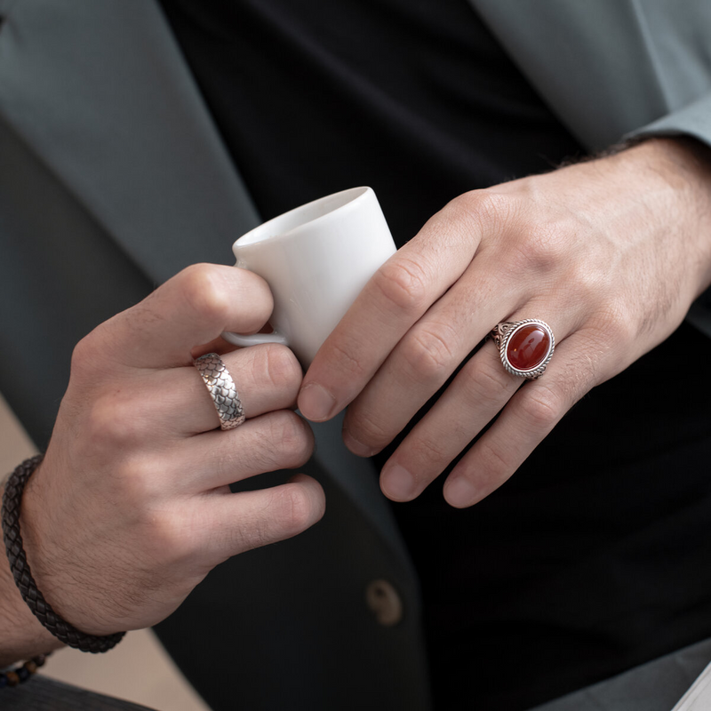 Tribal Chevalier Ring with Natural Stone