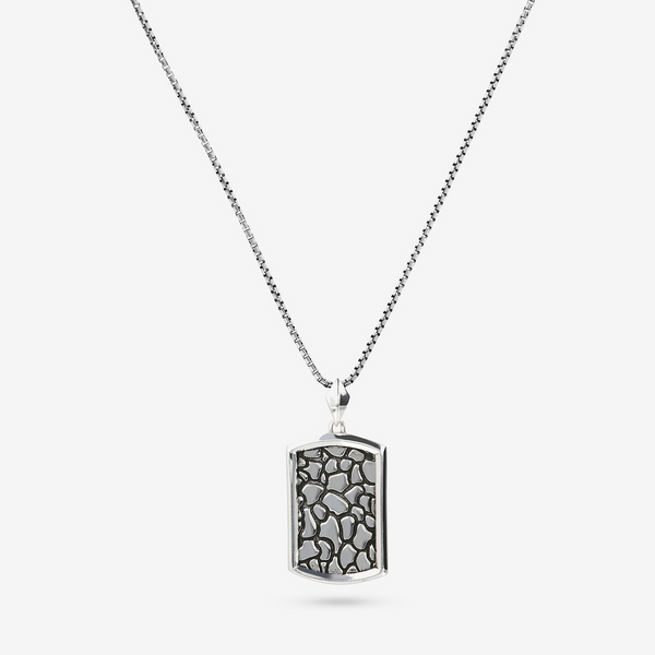 Collana Catena Veneziana con Pendente Rettangolare Texture in Argento 925